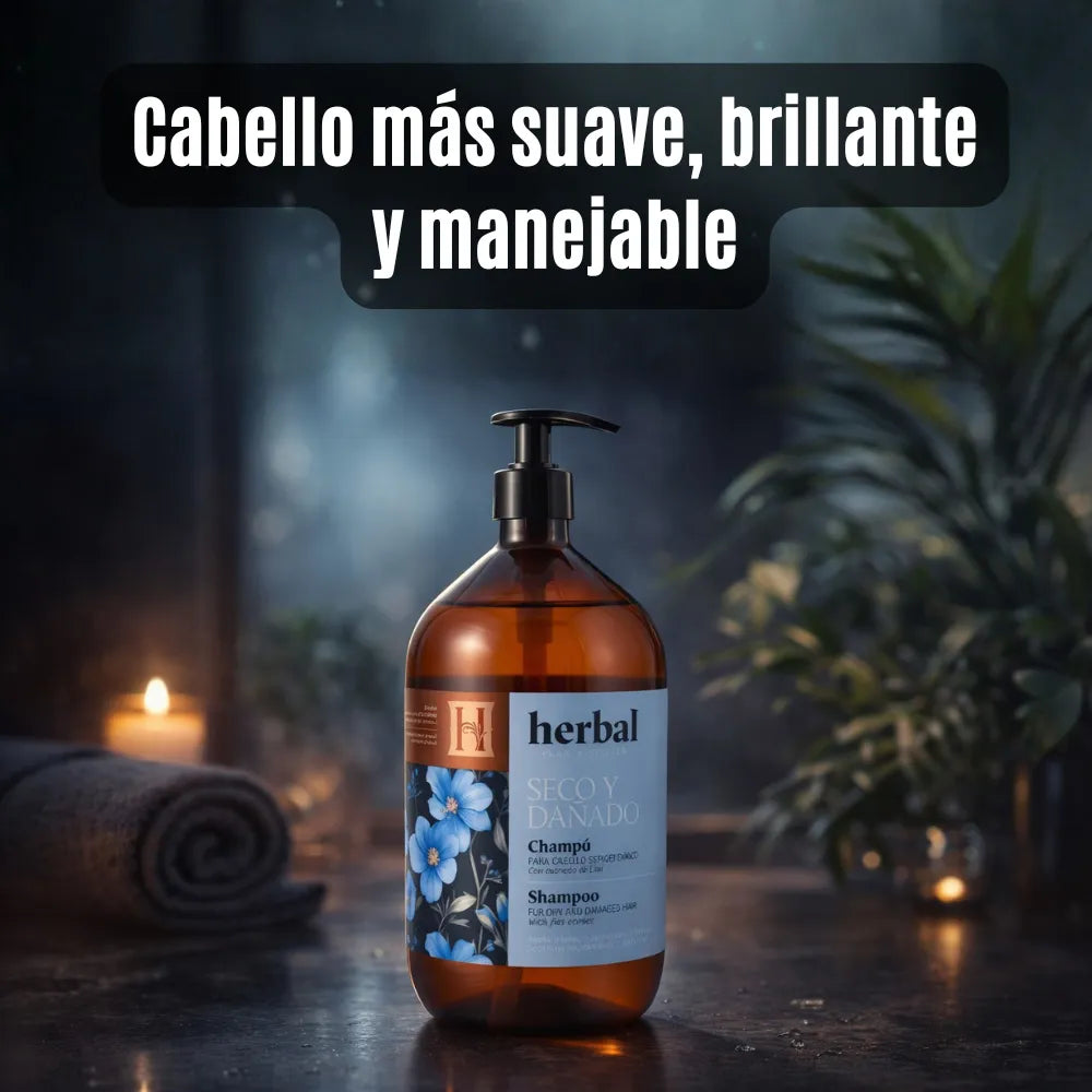 Champú Reparador con Extracto de Lino para Cabello Seco y Dañado  Herbal Pura Belleza